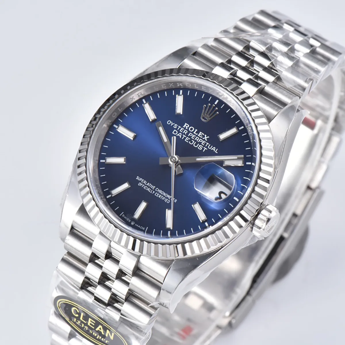 Datejust 36 126234 quadrante blu brillante con indici a bastone in acciaio su bracciale Jubilee Clean Factory - immagine 3