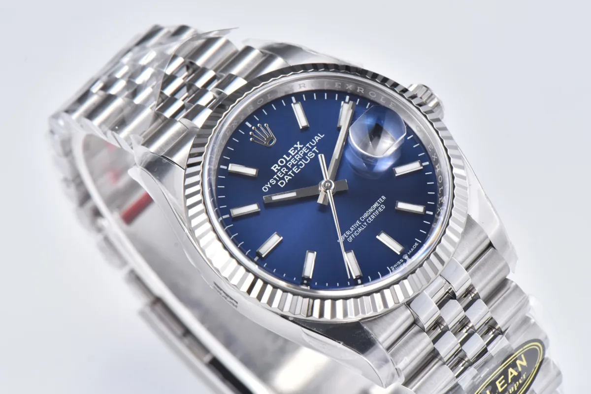 Datejust 36 126234 quadrante blu brillante con indici a bastone in acciaio su bracciale Jubilee Clean Factory - immagine 5