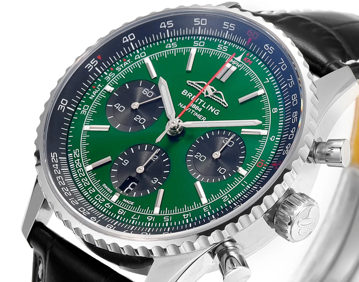 Navitimer B01 Chronograph 43 esfera verde oscuro en acero con correa de piel - Imagen 3