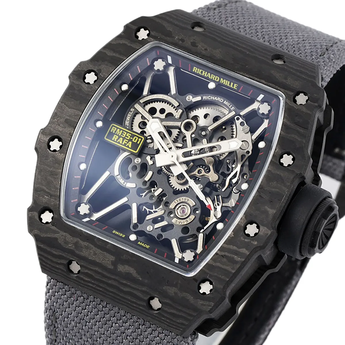 RM 035-01 Rafael Nadal carbone NTPT sur bracelet en nylon gris (Sonic) – Image 3