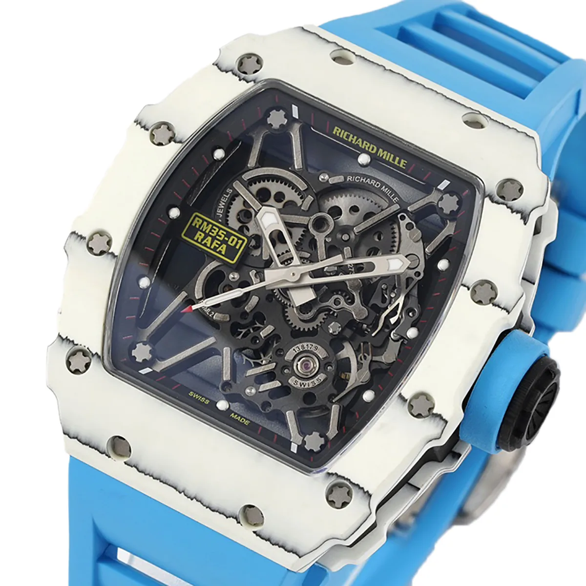 RM 035-01 Rafael Nadal NTPT blanco con correa de caucho azul (Sonic) - Imagen 2