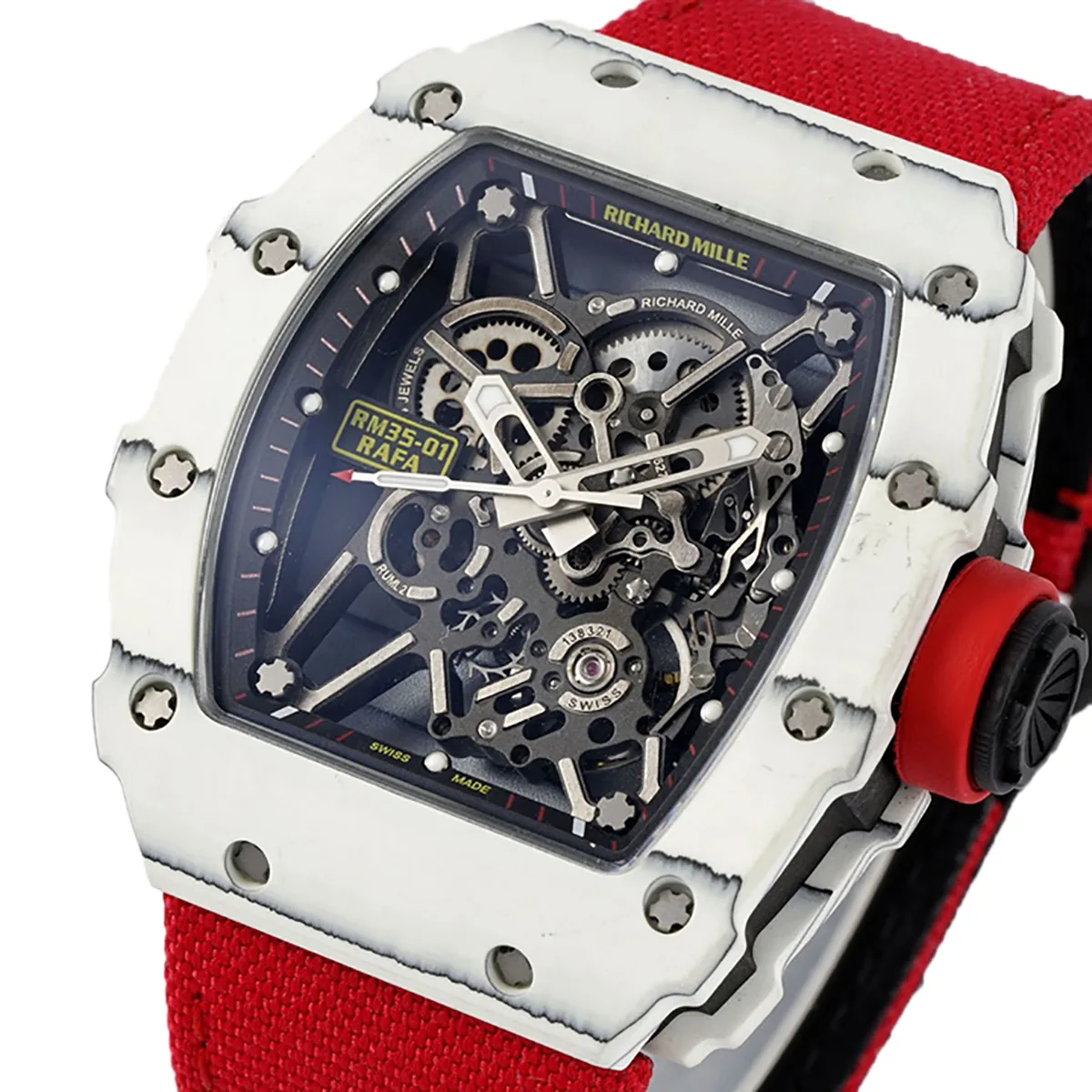 RM 035-01 Rafael Nadal NTPT blanc sur bracelet en nylon rouge (Sonic) – Image 2