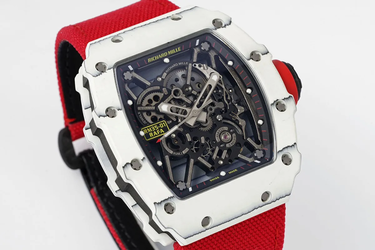 RM 035-01 Rafael Nadal NTPT blanc sur bracelet en nylon rouge (Sonic) – Image 3