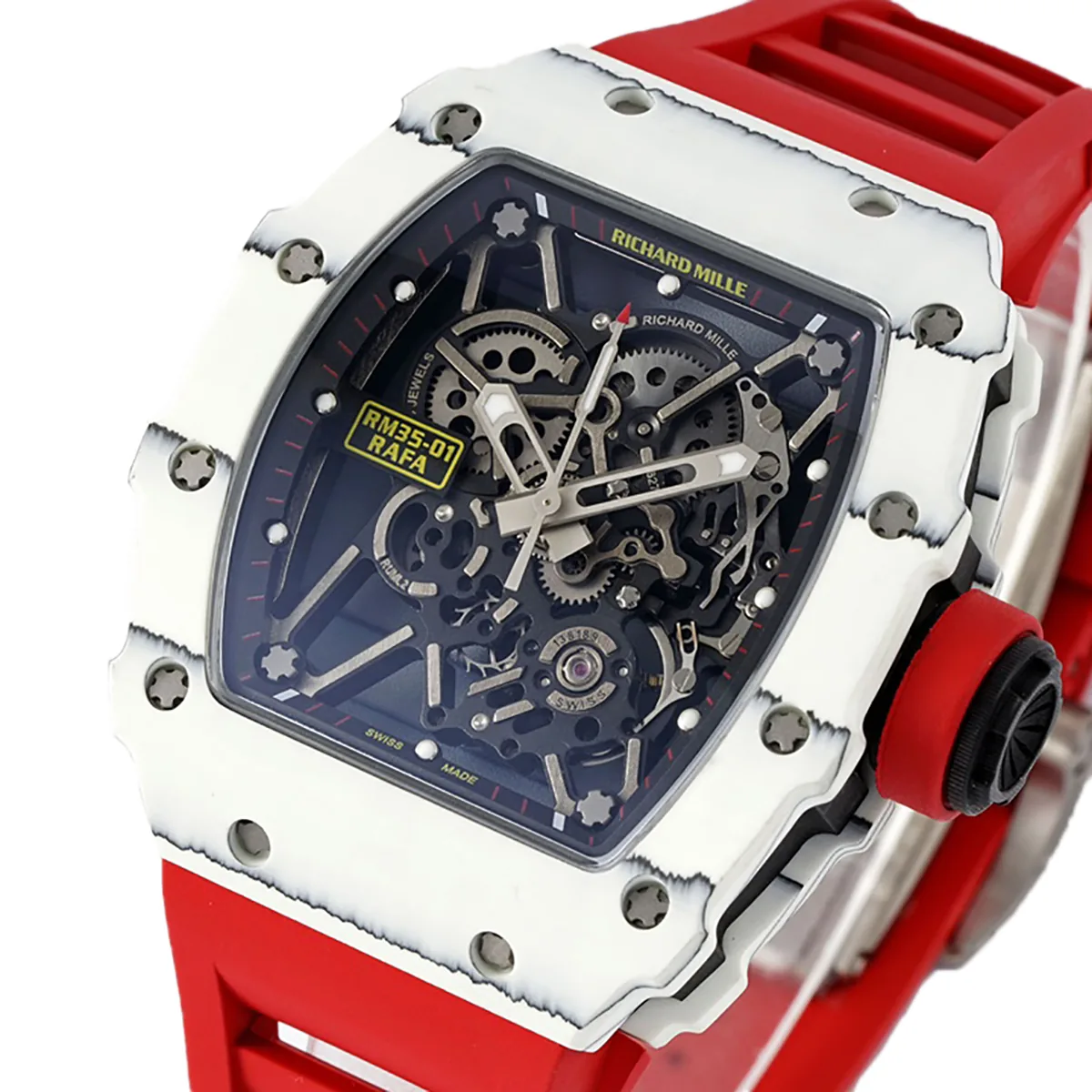 RM 035-01 Rafael Nadal NTPT blanc sur bracelet en caoutchouc rouge (Sonic) – Image 3