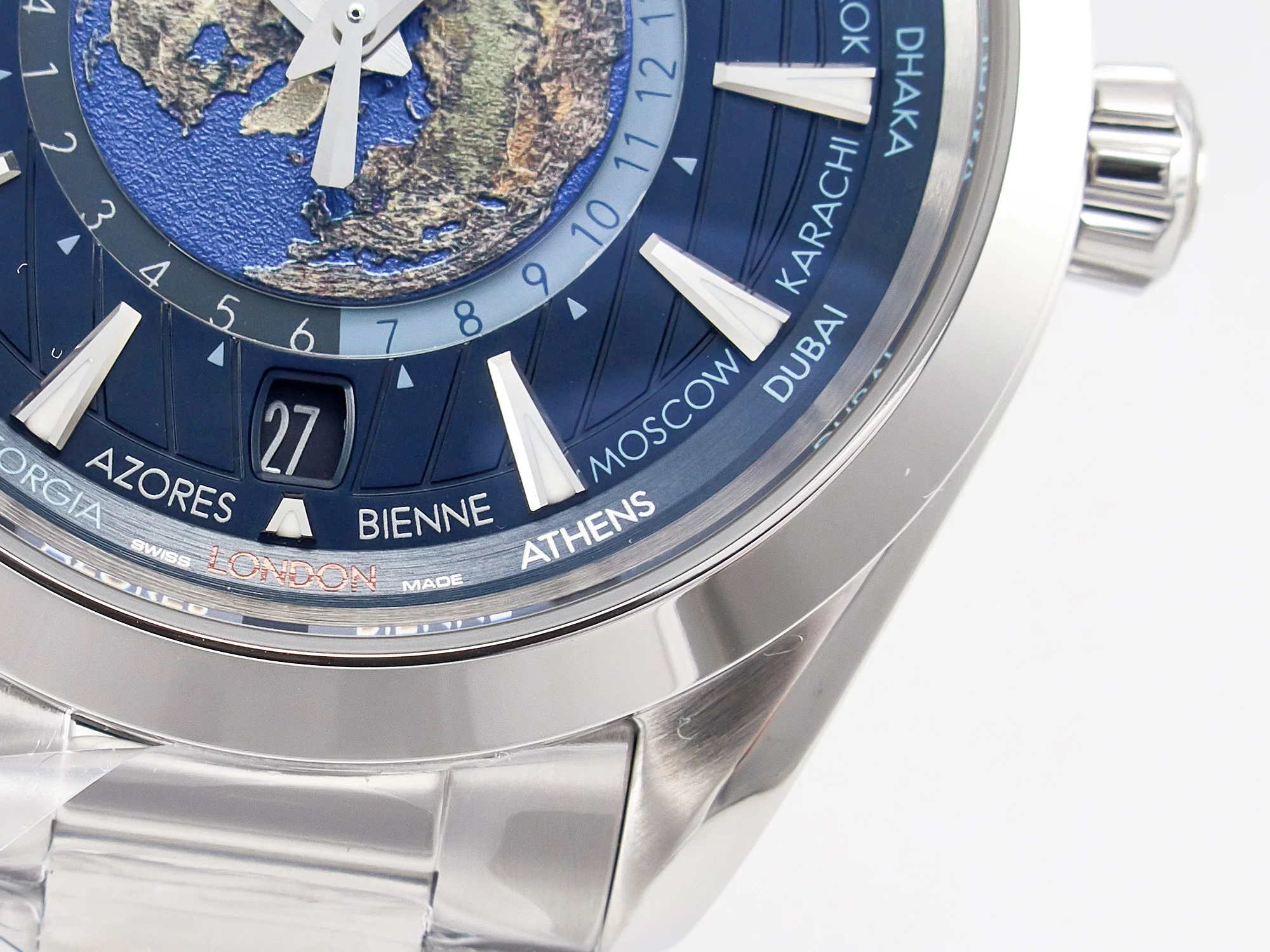 Aqua Terra 150M 43mm Worldtimer 24 VSF 1:1 Best Edition Blue Dial on SS Bracelet A8938 Super Clone