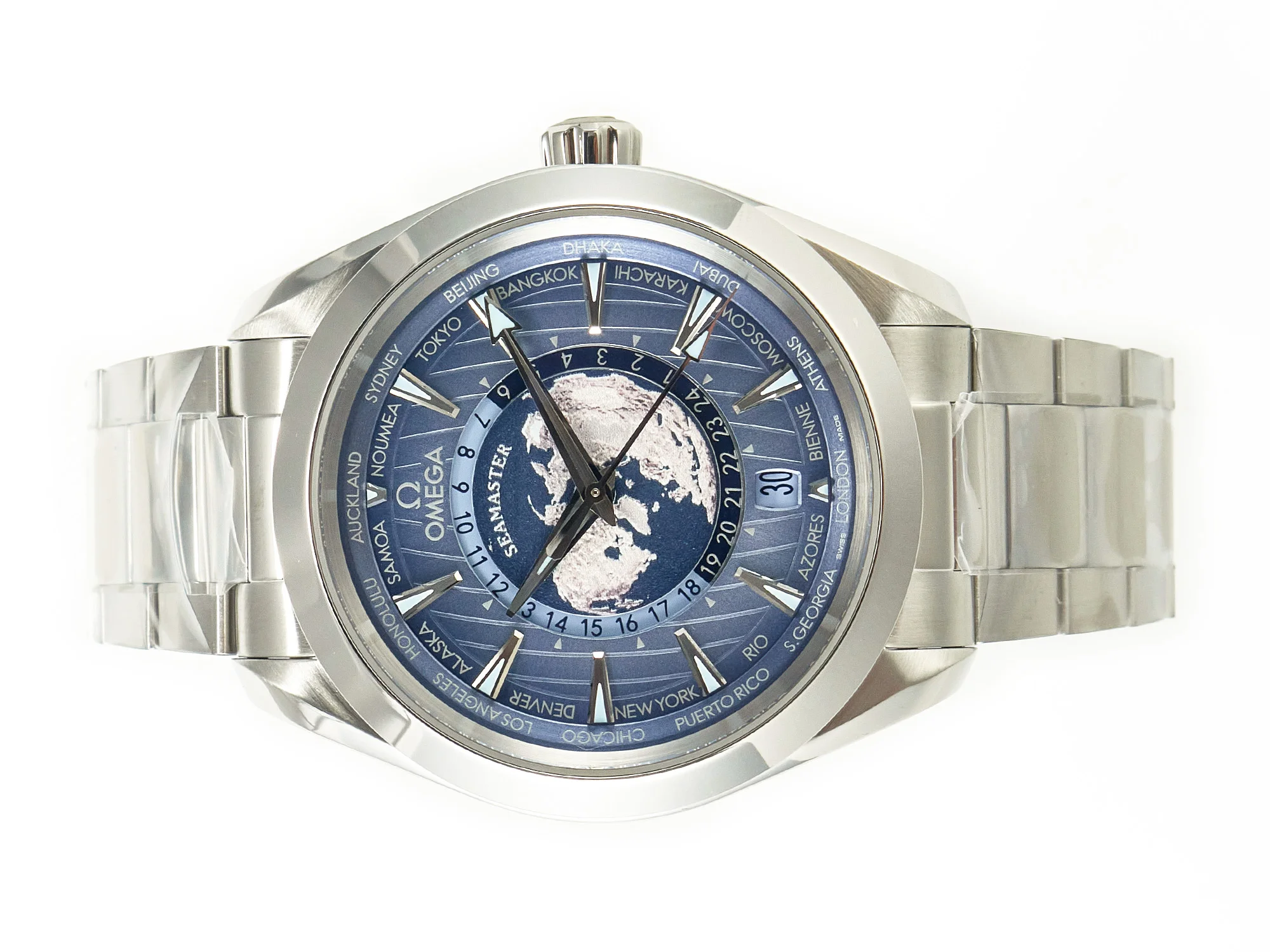 Aqua Terra 150M 43mm Worldtimer 24 VSF 1:1 Best Edition Summer Blue Dial on SS Bracelet A8938 Super Clone