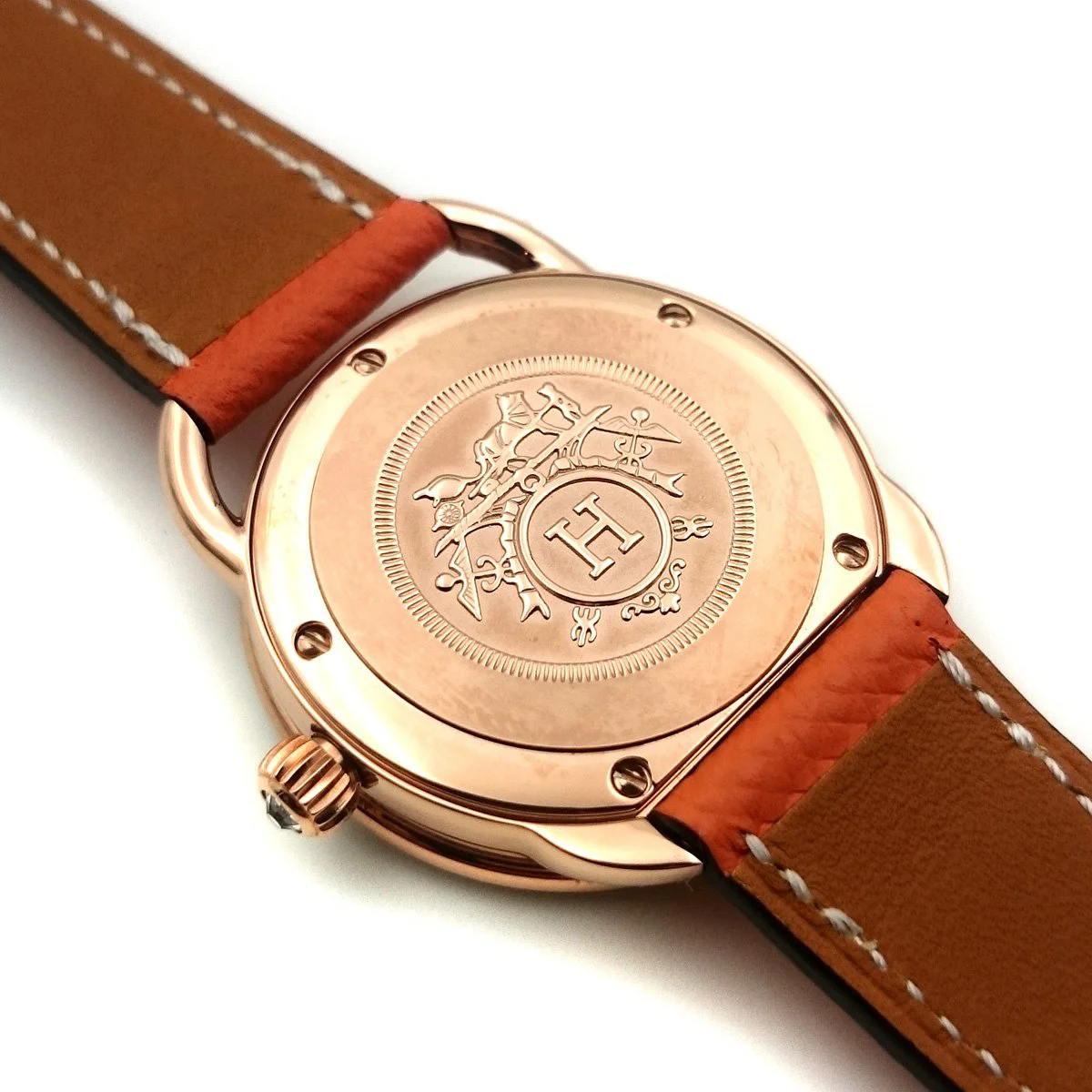 Arceau Petite Rose Gold with Diamond Bezel on Orange Epsom Leather Strap