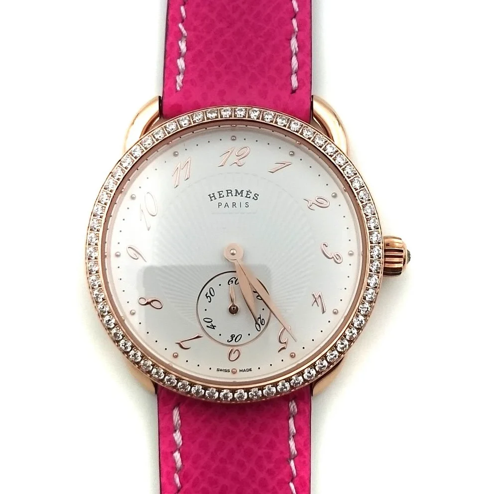 Arceau Petite Rose Gold with Diamond Bezel on Pink Epsom Leather Strap