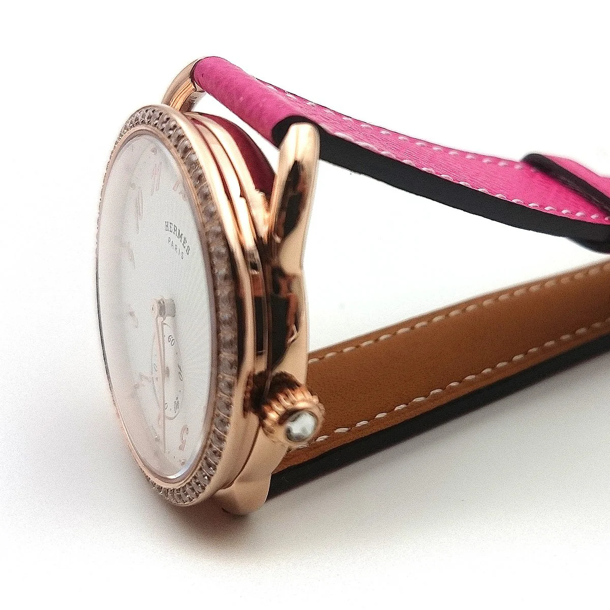 Arceau Petite Rose Gold with Diamond Bezel on Pink Epsom Leather Strap