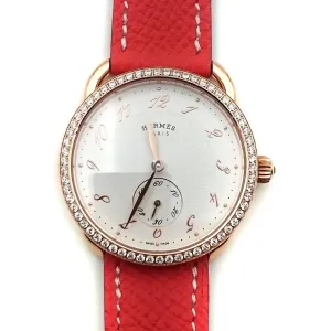 Arceau Petite Rose Gold with Diamond Bezel on Vermilion Epsom Leather Strap