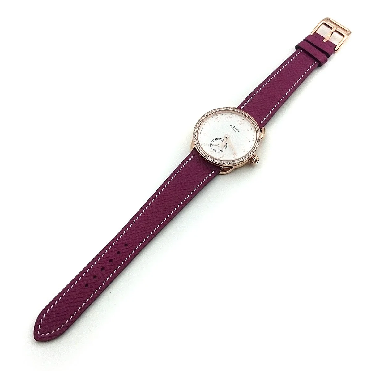 Arceau Petite Rose Gold with Diamond Bezel on Violet Epsom Leather Strap