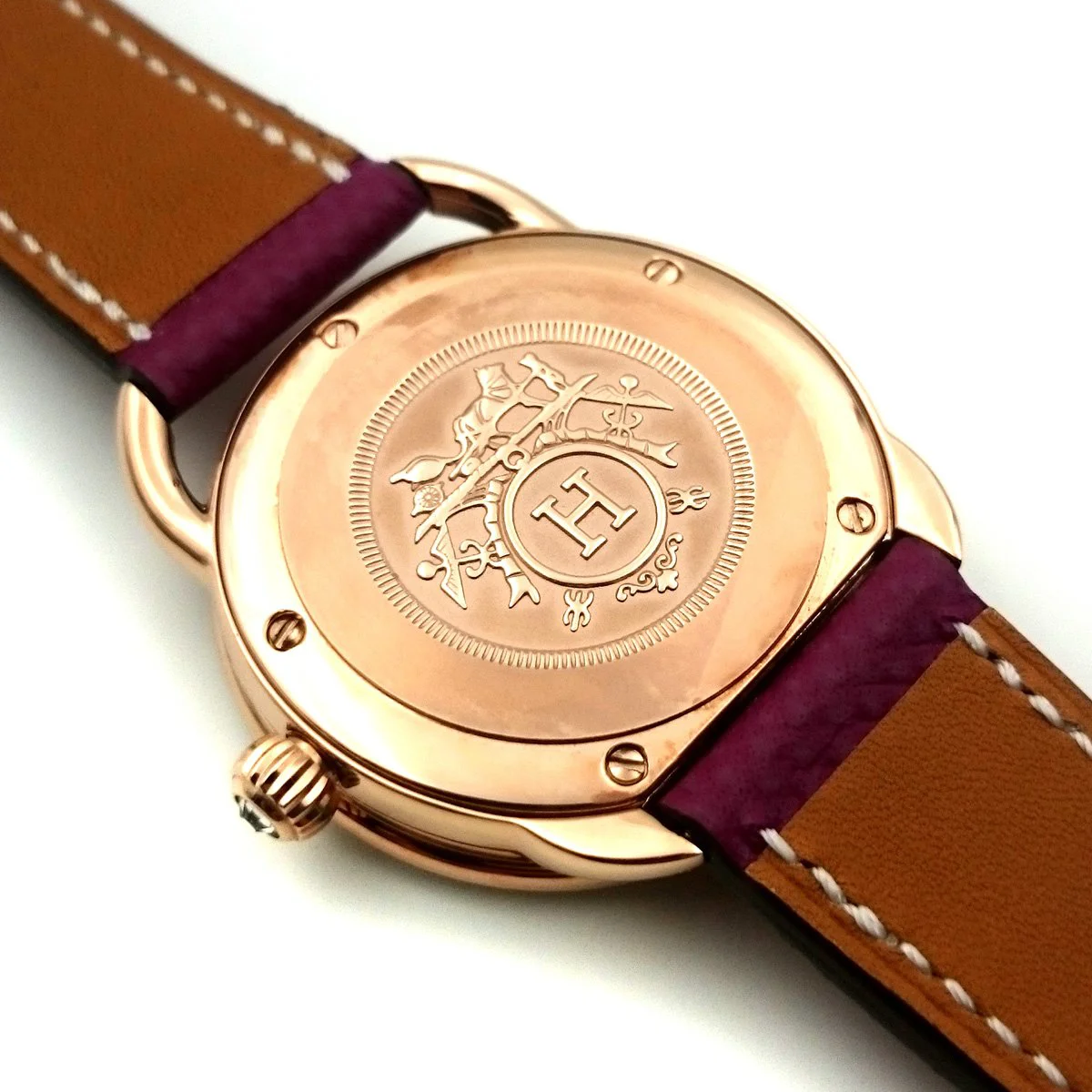 Arceau Petite Rose Gold with Diamond Bezel on Violet Epsom Leather Strap