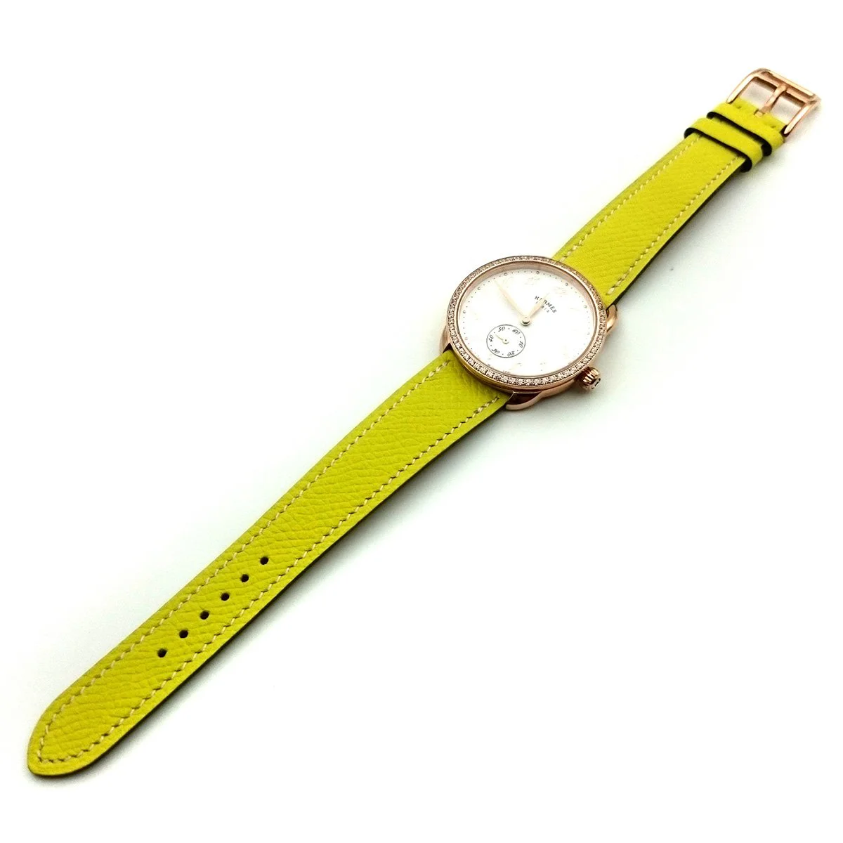 Arceau Petite Rose Gold with Diamond Bezel on Yellow Epsom Leather Strap