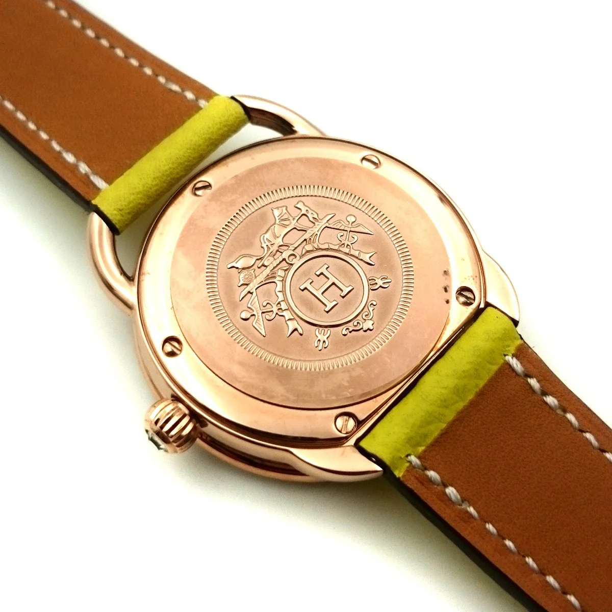 Arceau Petite Rose Gold with Diamond Bezel on Yellow Epsom Leather Strap