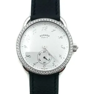 Arceau Petite Steel with Diamond Bezel on Black Epsom Leather Strap