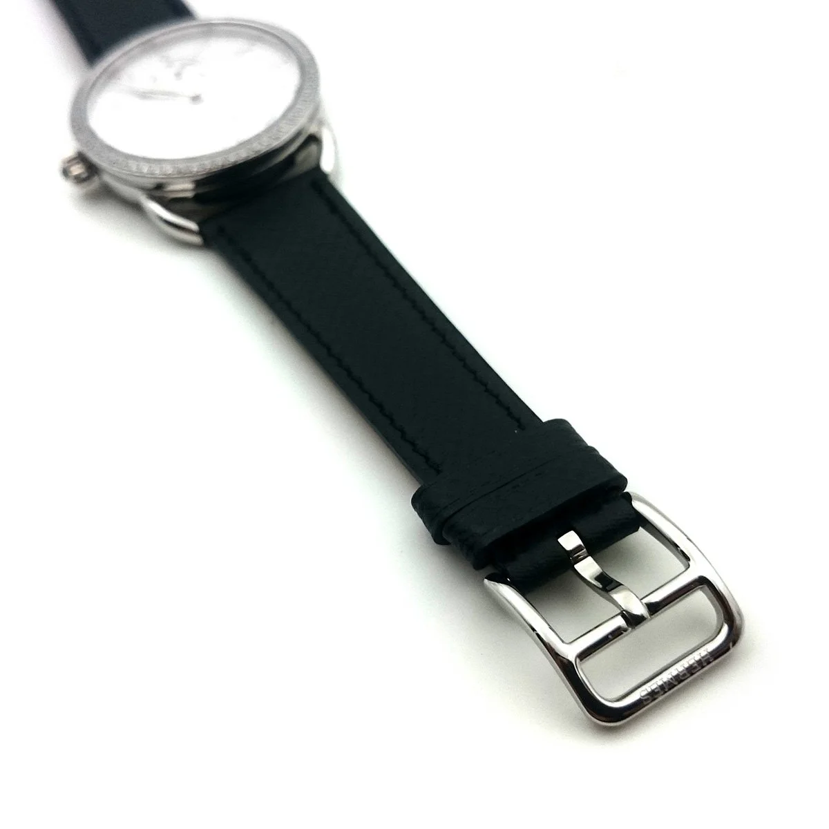Arceau Petite Steel with Diamond Bezel on Black Epsom Leather Strap
