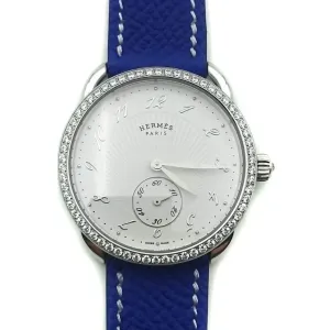 Arceau Petite Steel with Diamond Bezel on Blue Epsom Leather Strap