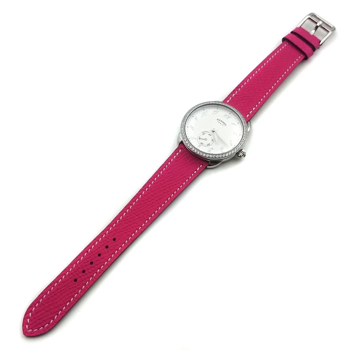 Arceau Petite Steel with Diamond Bezel on Pink Epsom Leather Strap