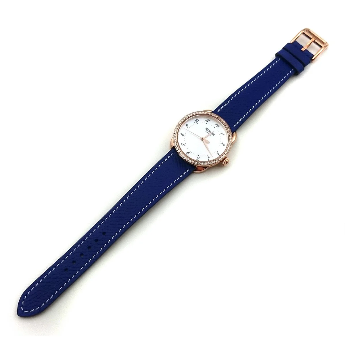 Arceau Rose Gold with Diamond Bezel on Blue Epsom Leather Strap
