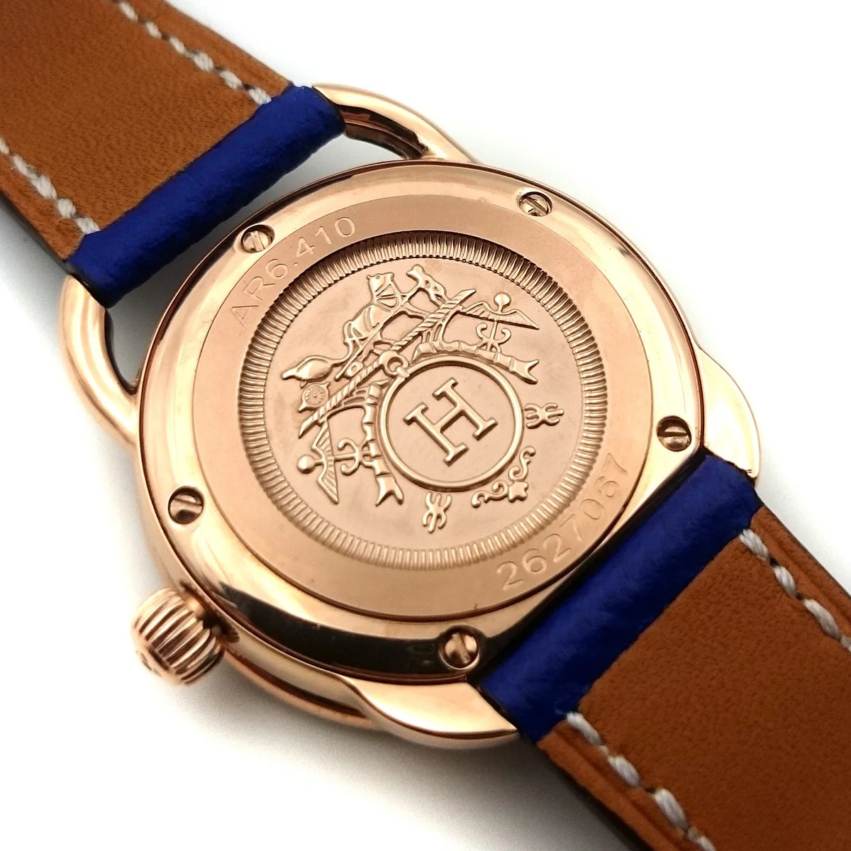 Arceau Rose Gold with Diamond Bezel on Blue Epsom Leather Strap