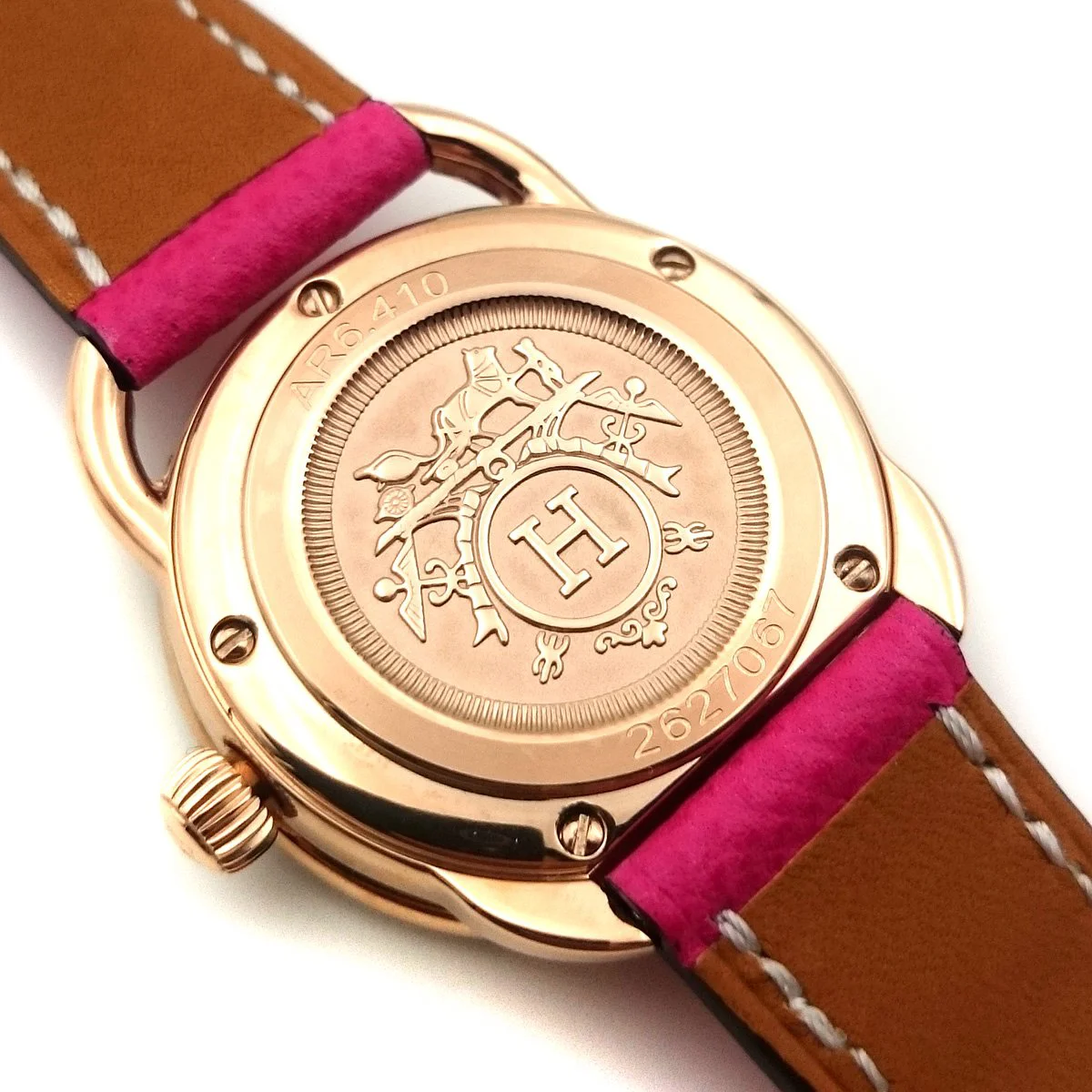 Arceau Rose Gold with Diamond Bezel on Pink Epsom Leather Strap