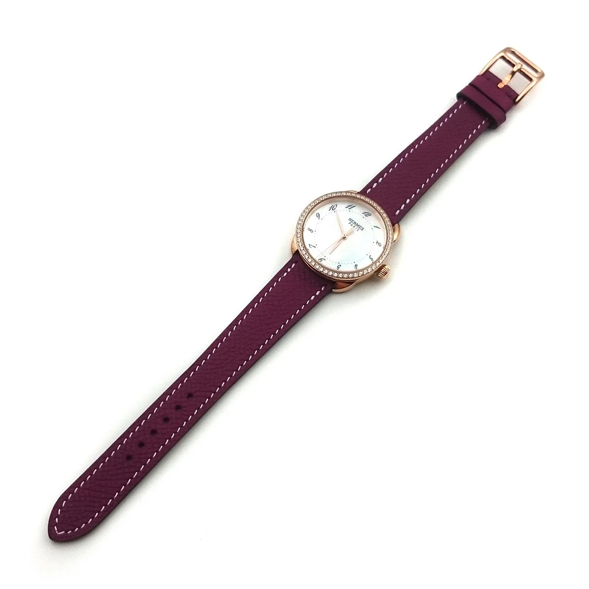 Arceau Rose Gold with Diamond Bezel on Violet Epsom Leather Strap