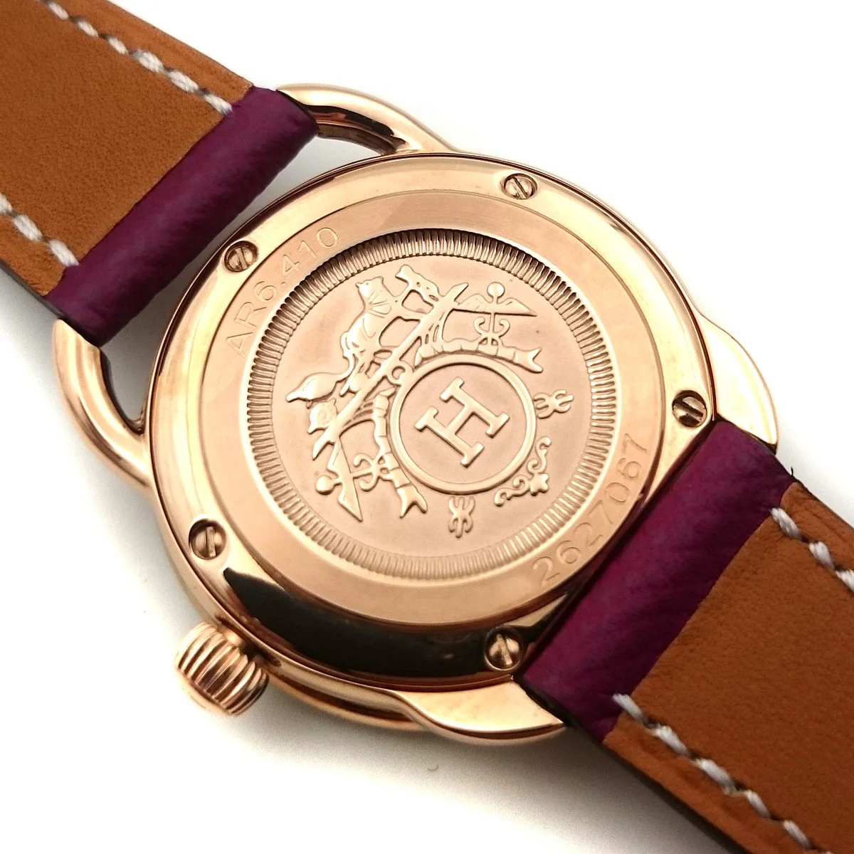 Arceau Rose Gold with Diamond Bezel on Violet Epsom Leather Strap