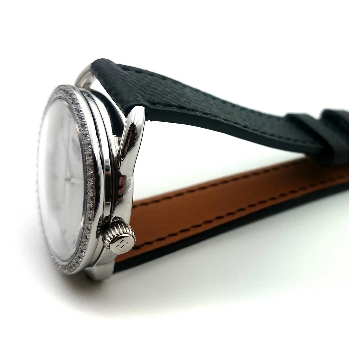 Arceau Steel with Diamond Bezel on Black Epsom Leather Strap