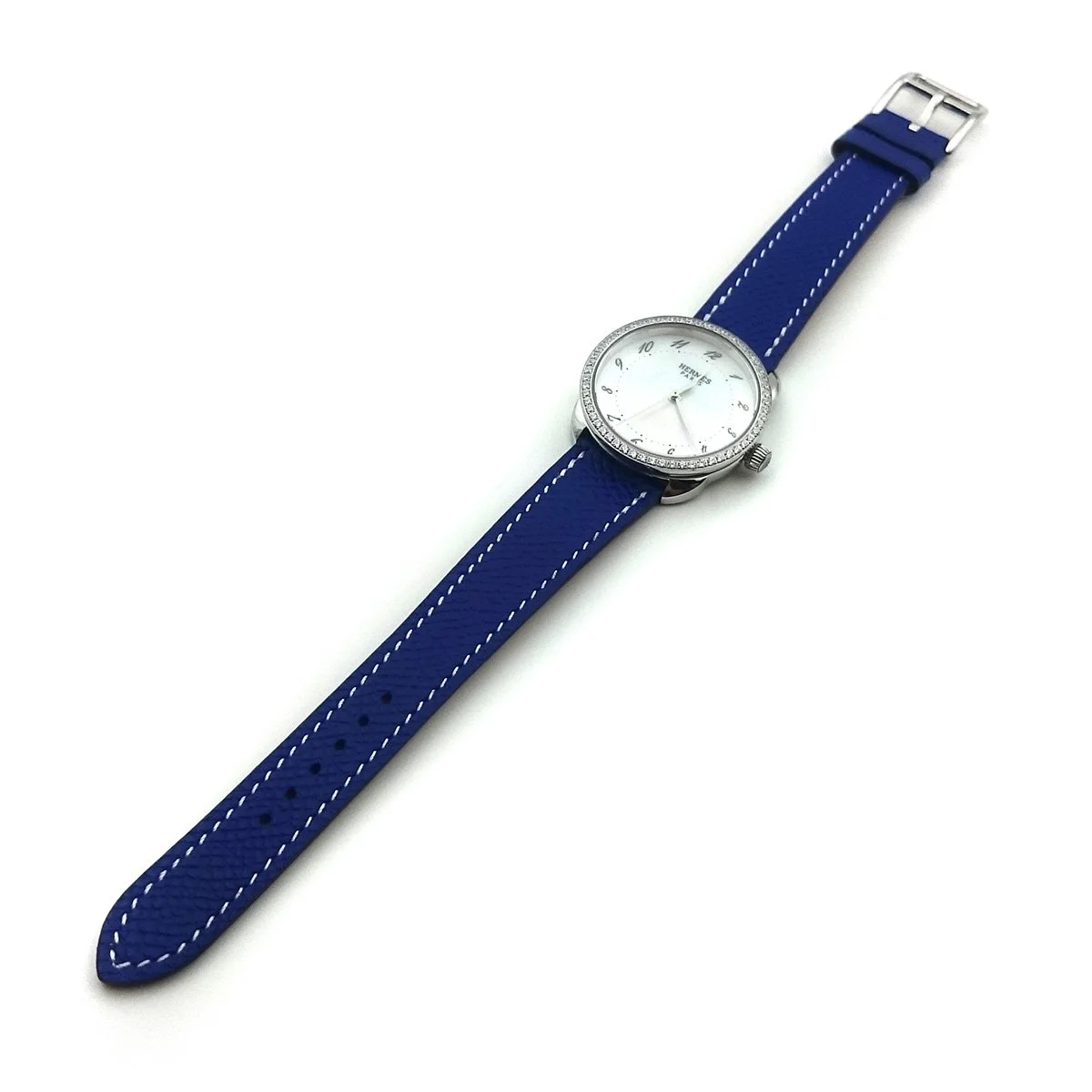 Arceau Steel with Diamond Bezel on Blue Epsom Leather Strap
