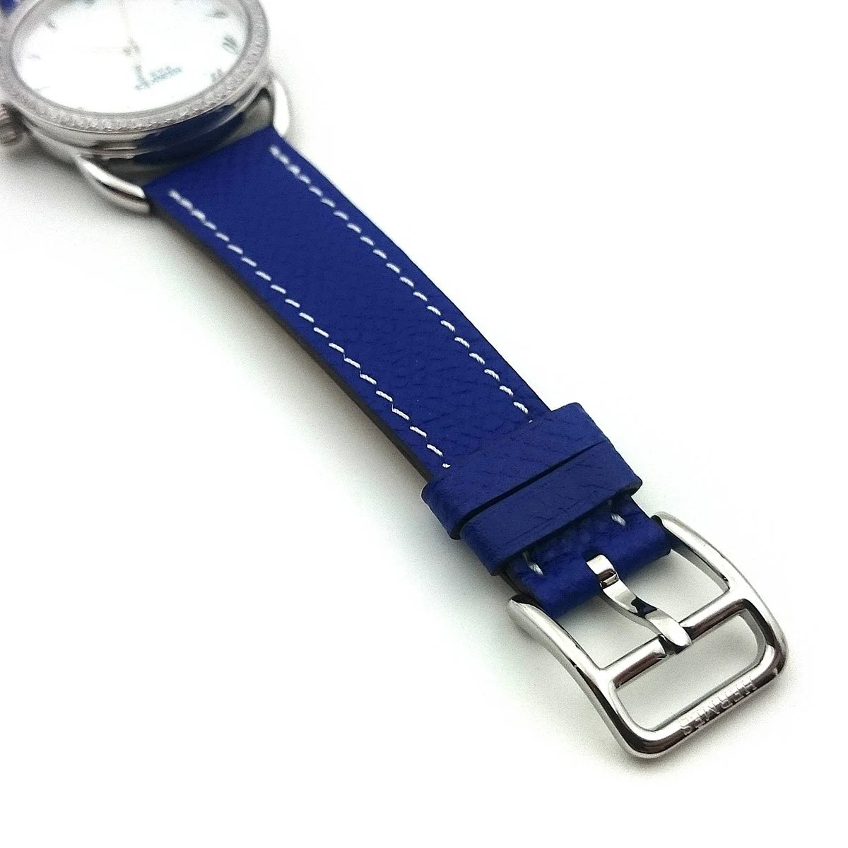 Arceau Steel with Diamond Bezel on Blue Epsom Leather Strap