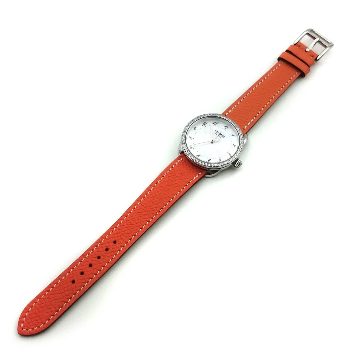 Arceau Steel with Diamond Bezel on Orange Epsom Leather Strap