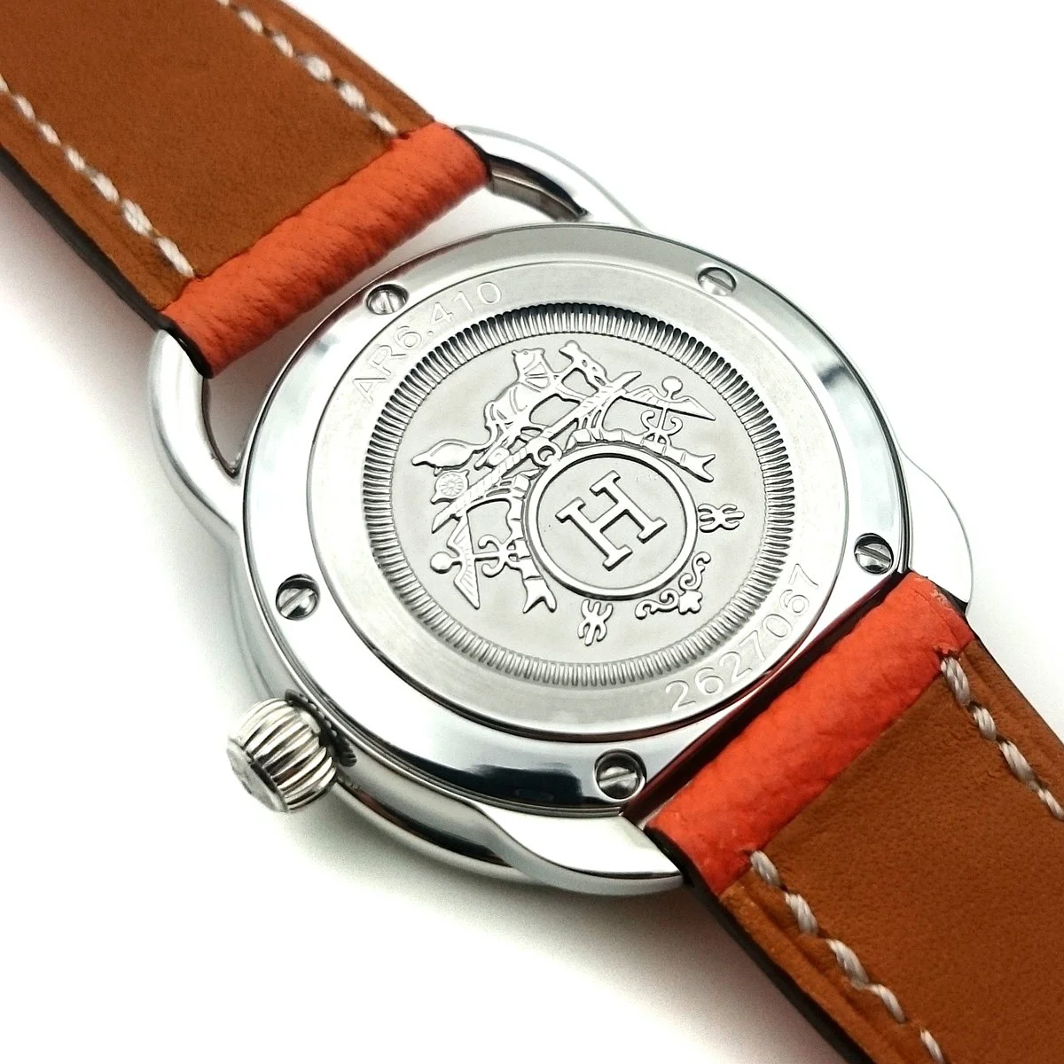 Arceau Steel with Diamond Bezel on Orange Epsom Leather Strap