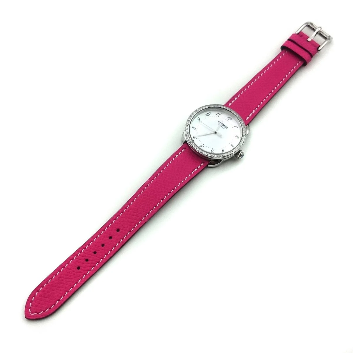 Arceau Steel with Diamond Bezel on Pink Epsom Leather Strap