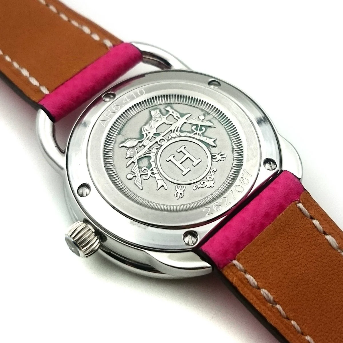Arceau Steel with Diamond Bezel on Pink Epsom Leather Strap