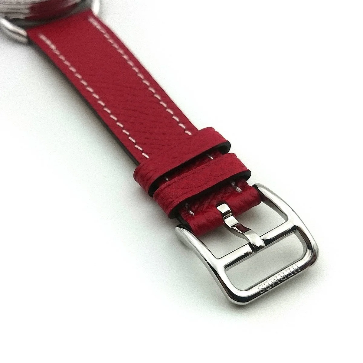 Arceau Steel with Diamond Bezel on Red Epsom Leather Strap