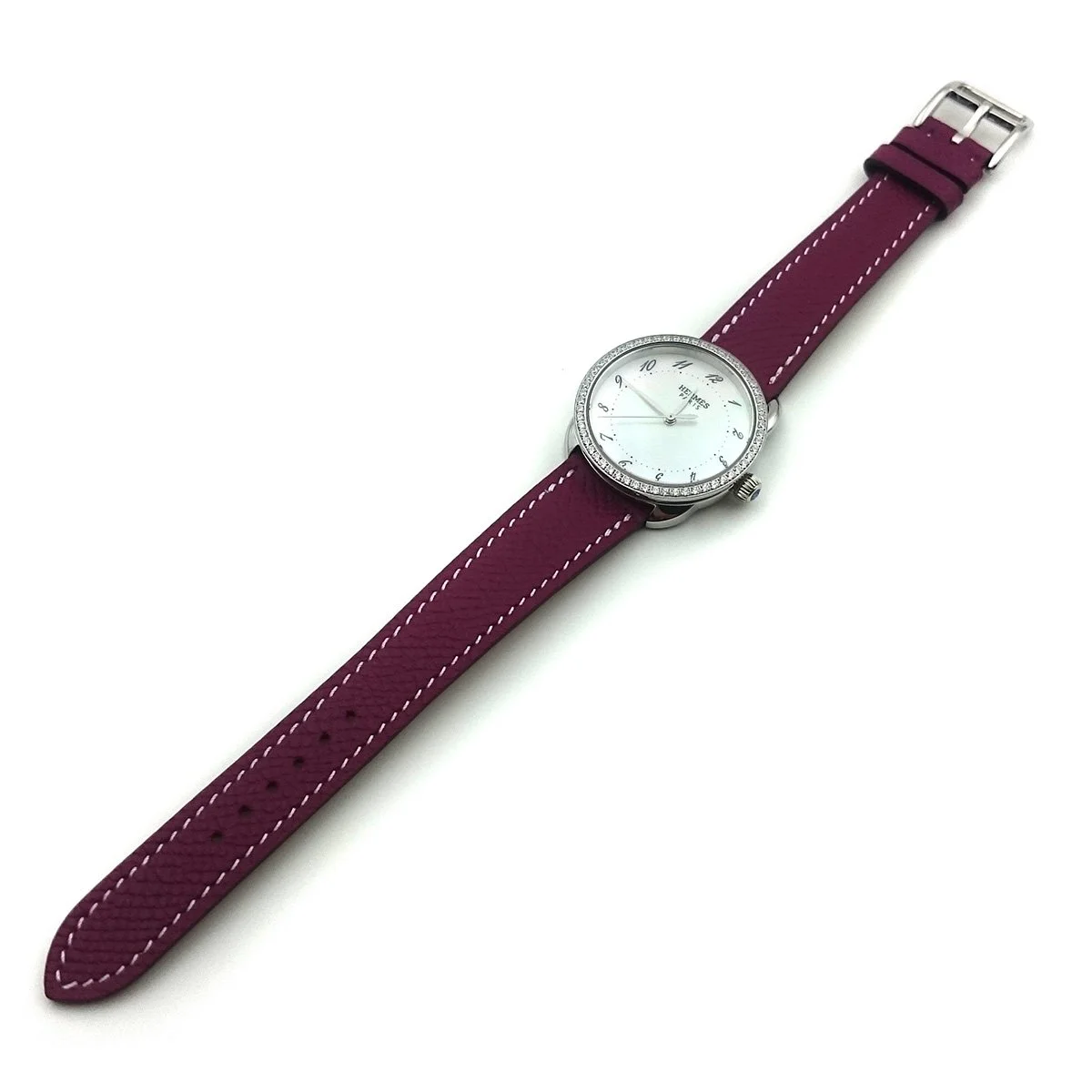Arceau Steel with Diamond Bezel on Violet Epsom Leather Strap