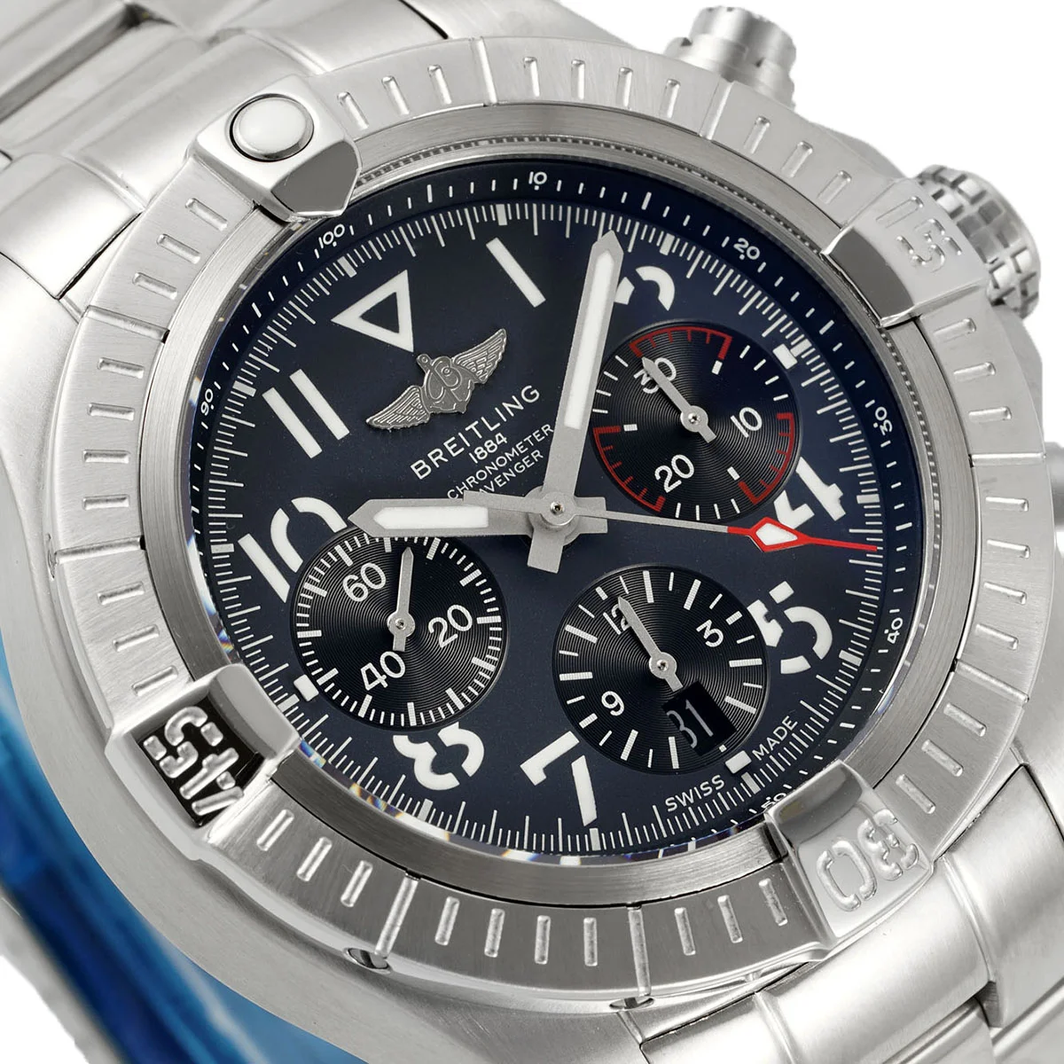 Avenger B01 Chronograph 45 Black Dial in Steel on Bracelet