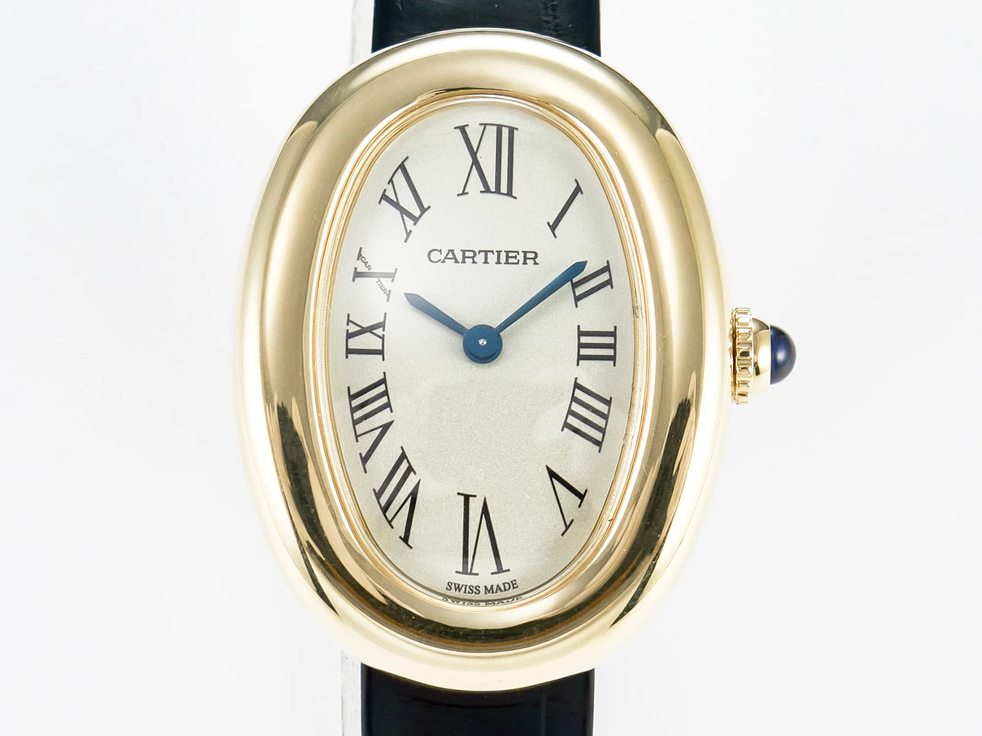 Baignoire De Cartier YG DRF 1:1 Best Edition Silver Dial on Black Leather Strap Swiss Quartz