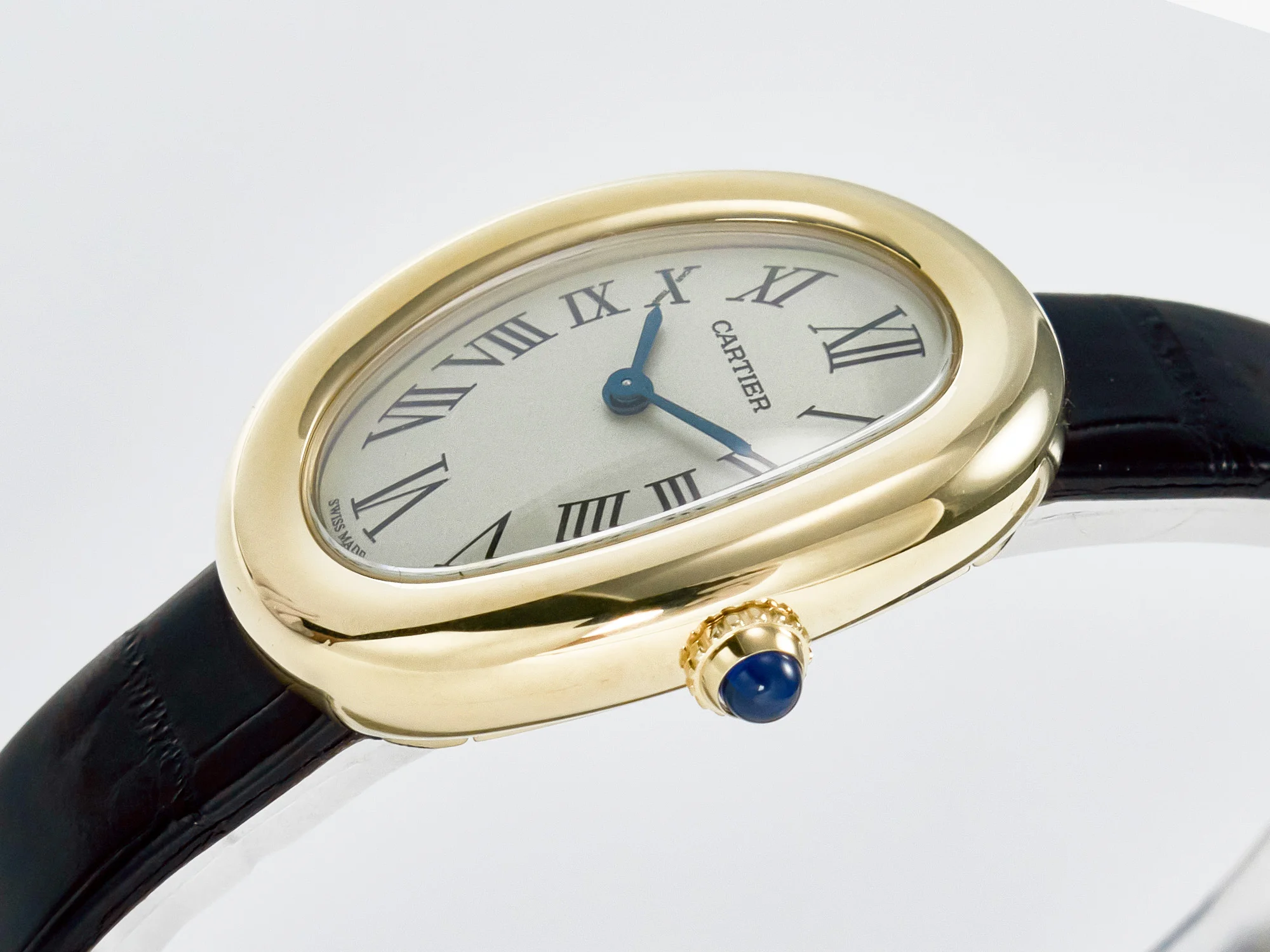 Baignoire De Cartier YG DRF 1:1 Best Edition Silver Dial on Black Leather Strap Swiss Quartz