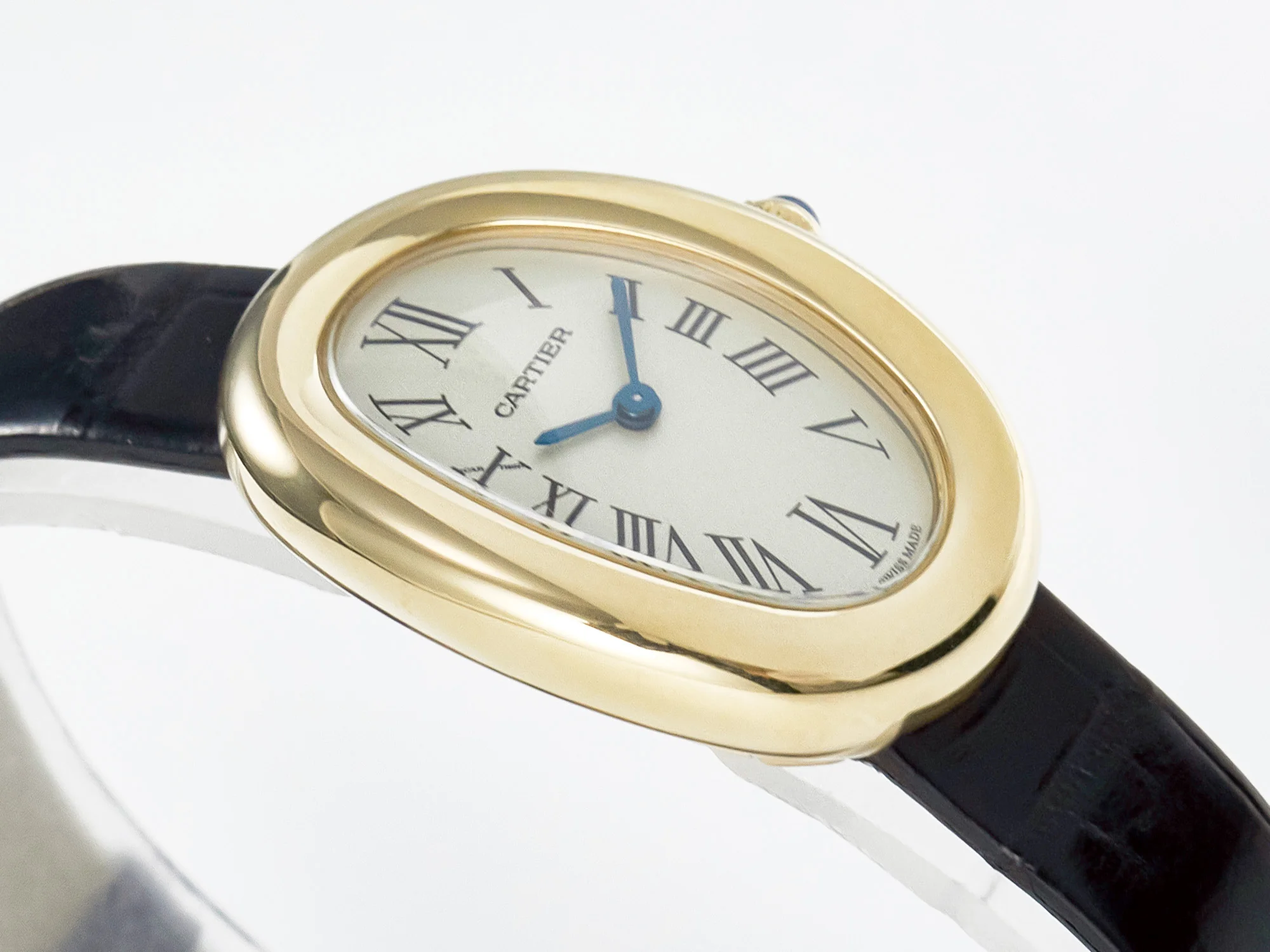 Baignoire De Cartier YG DRF 1:1 Best Edition Silver Dial on Black Leather Strap Swiss Quartz