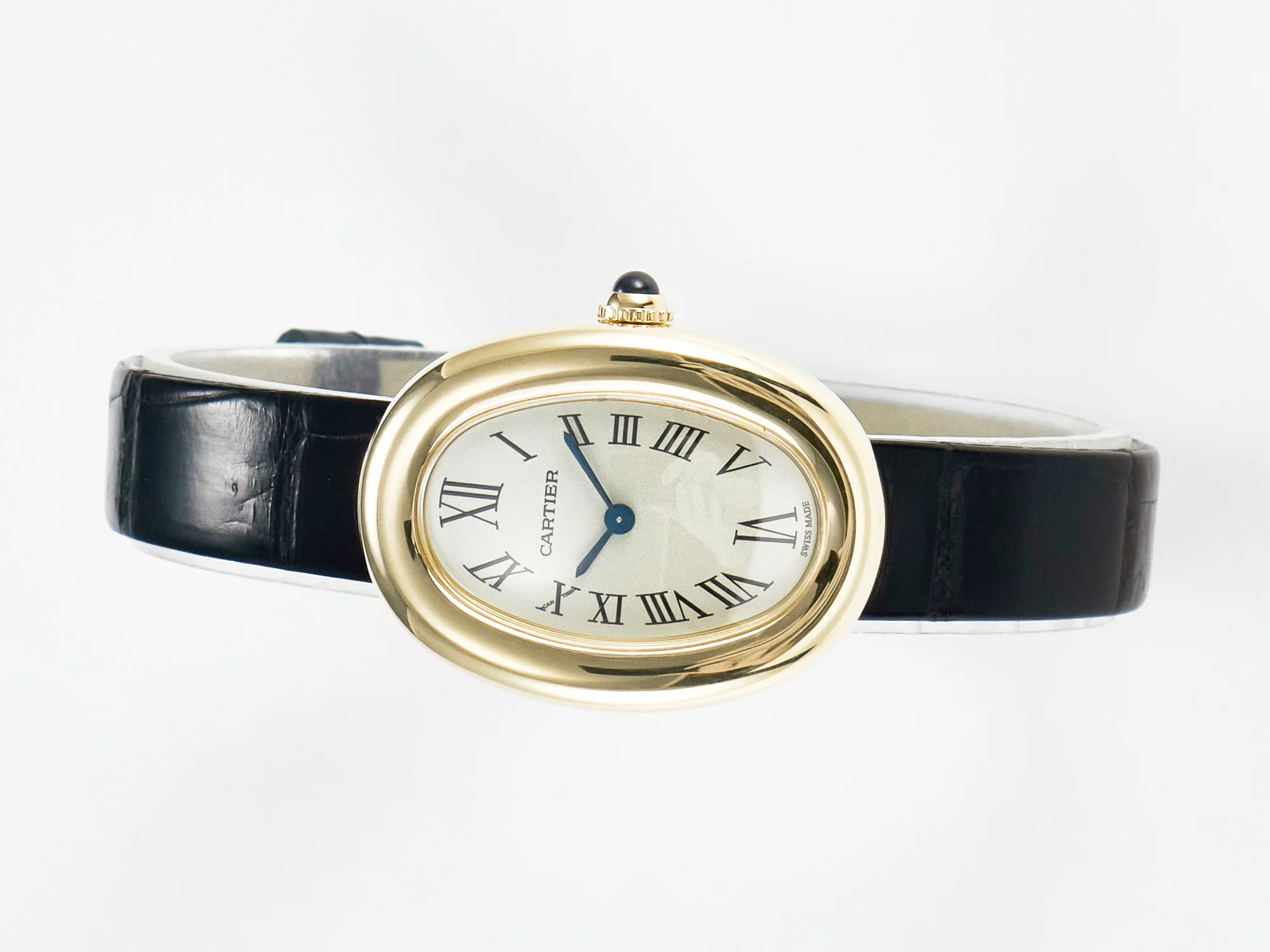 Baignoire De Cartier YG DRF 1:1 Best Edition Silver Dial on Black Leather Strap Swiss Quartz