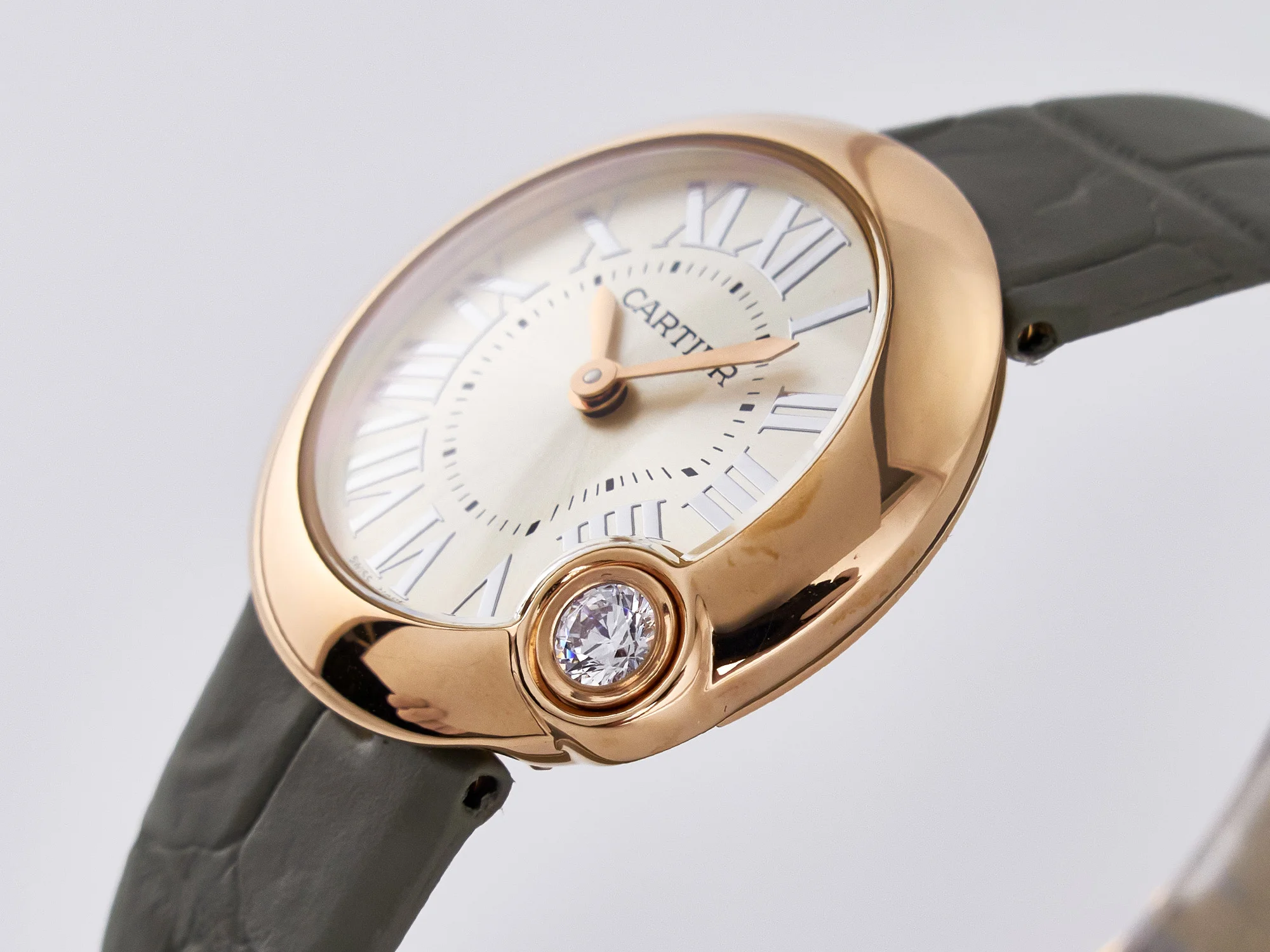 Ballon Blanc De Cartier 30mm RG DRF 1:1 Best Edition Silvered Texture Dial on Green Leather Strap Ronda Quartz