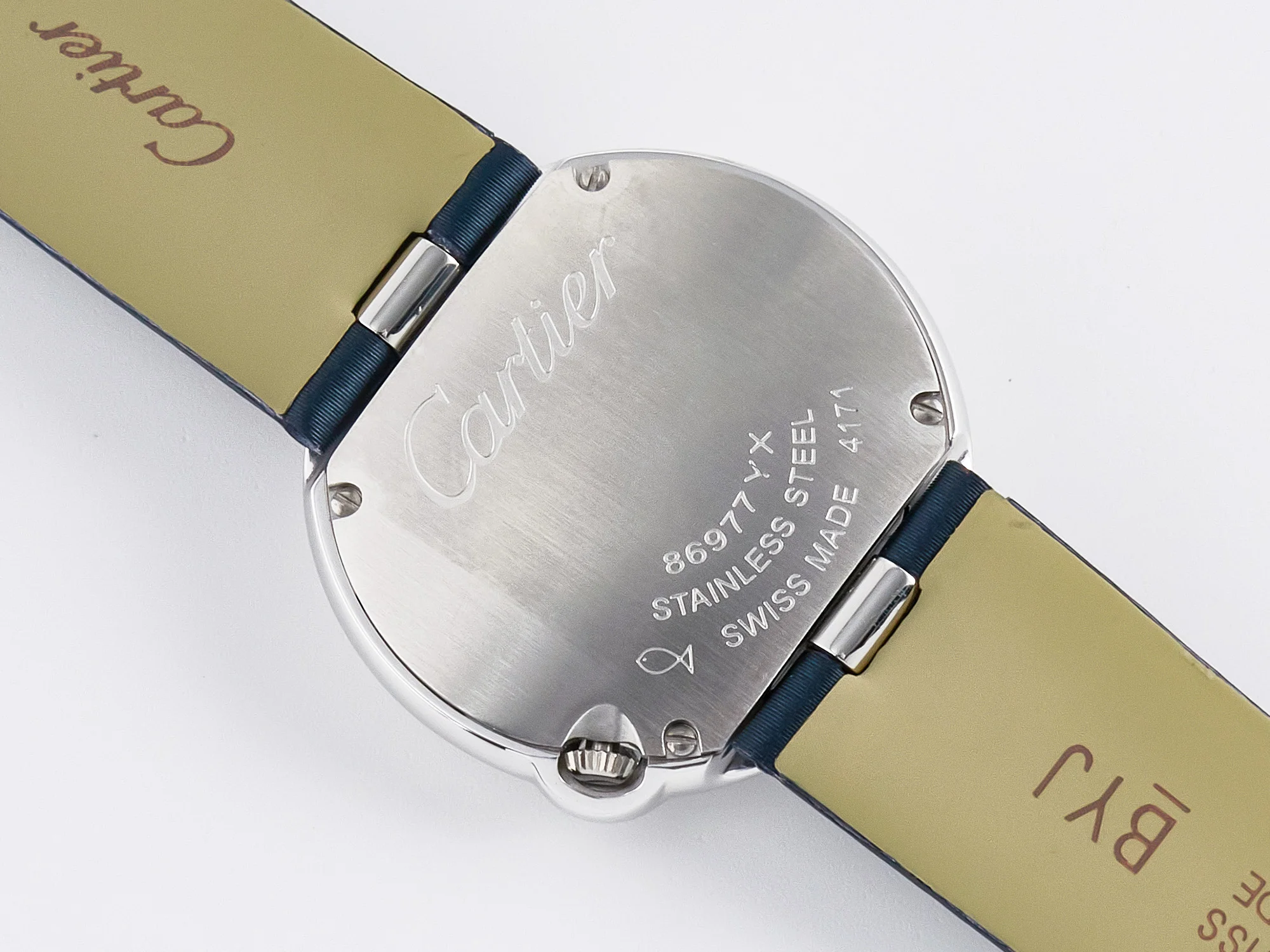 Ballon Blanc De Cartier 30mm SS DRF 1:1 Best Edition Silvered Texture Dial Diamonds Bezel on Blue Calfskin Strap Ronda Quartz