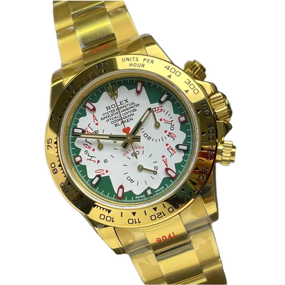 Blaken Daytona “Cards” White/Green Dial in Yellow Gold