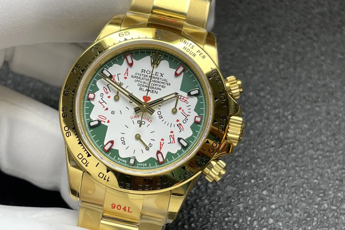 Blaken Daytona “Cards” White/Green Dial in Yellow Gold