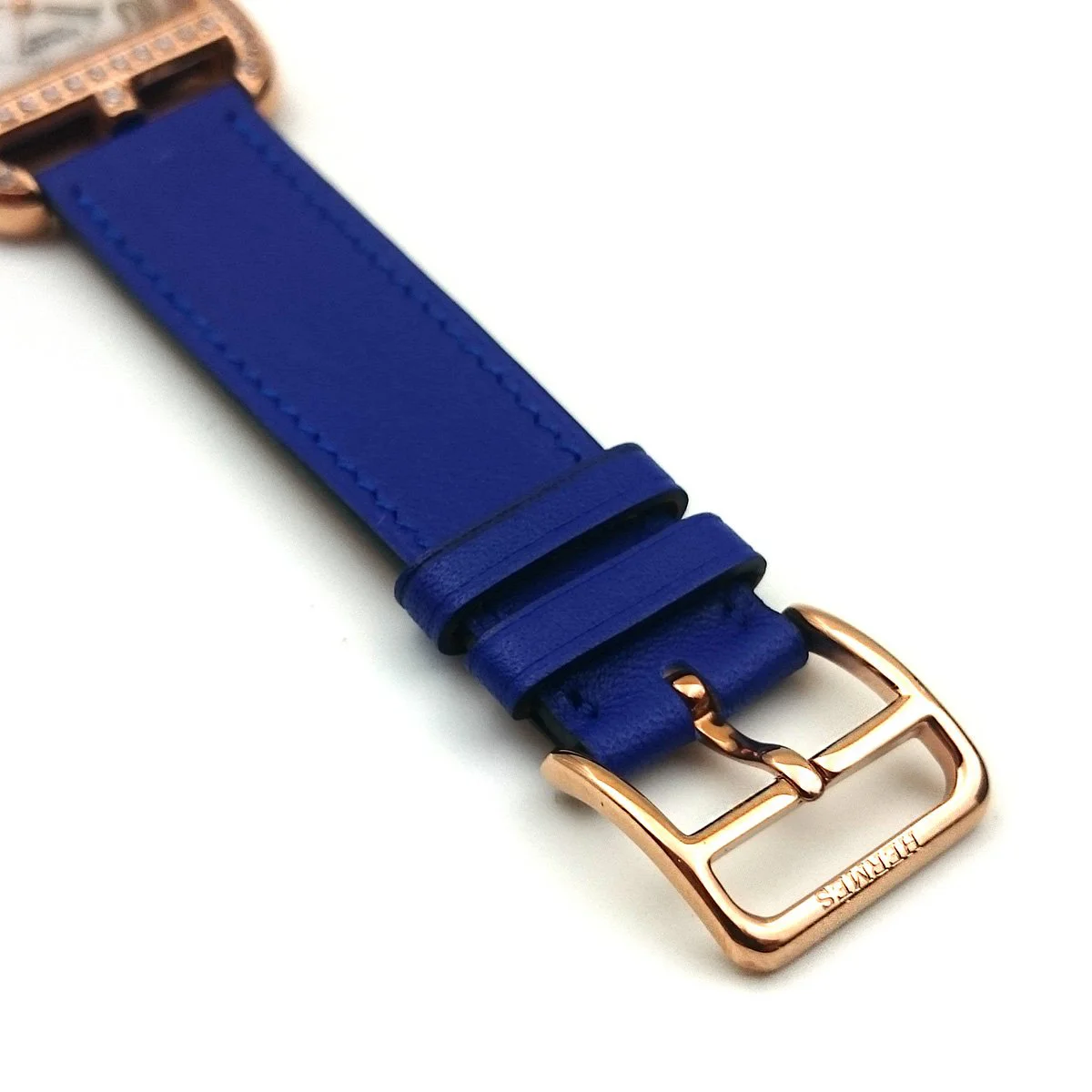 Cape Cod GM Quartz Rose Gold with Diamond Bezel on Blue Fjord Leather Strap