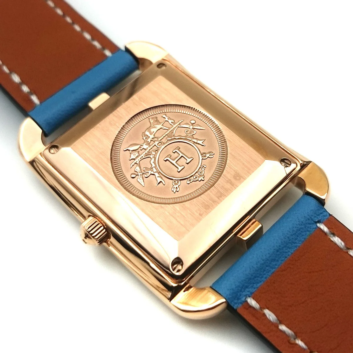 Cape Cod GM Quartz Rose Gold with Diamond Bezel on Light Blue Fjord Leather Strap