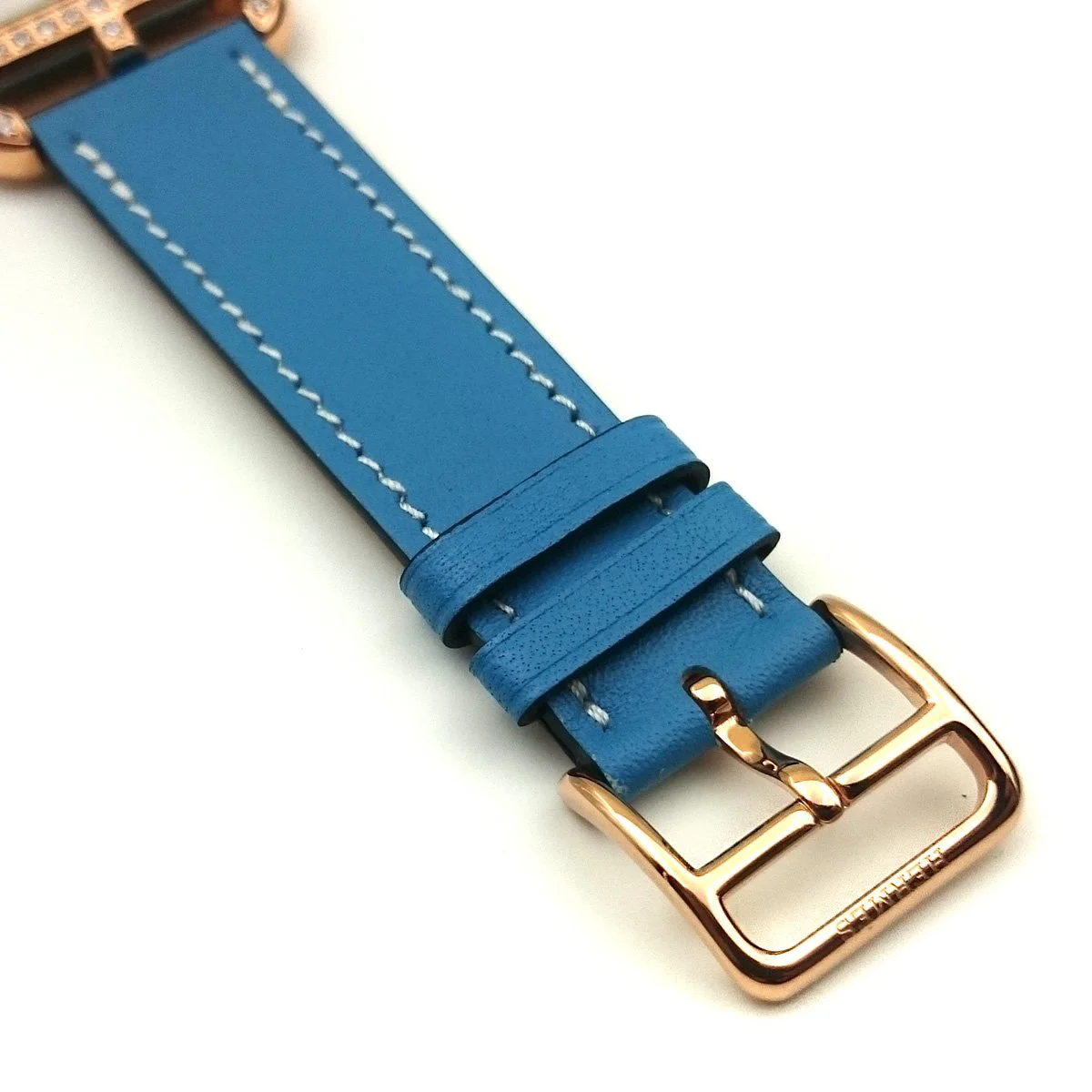 Cape Cod GM Quartz Rose Gold with Diamond Bezel on Light Blue Fjord Leather Strap