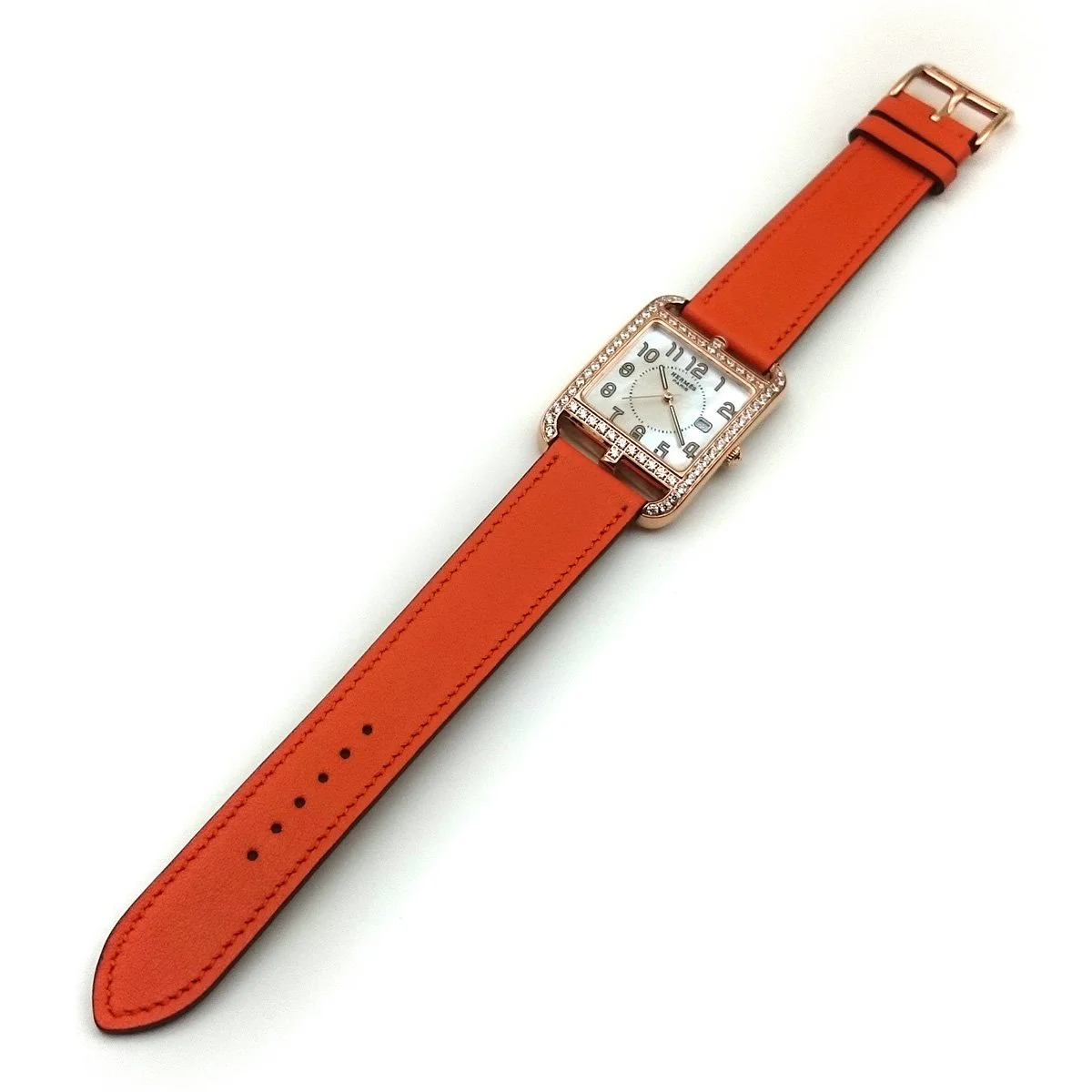 Cape Cod GM Quartz Rose Gold with Diamond Bezel on Orange Fjord Leather Strap