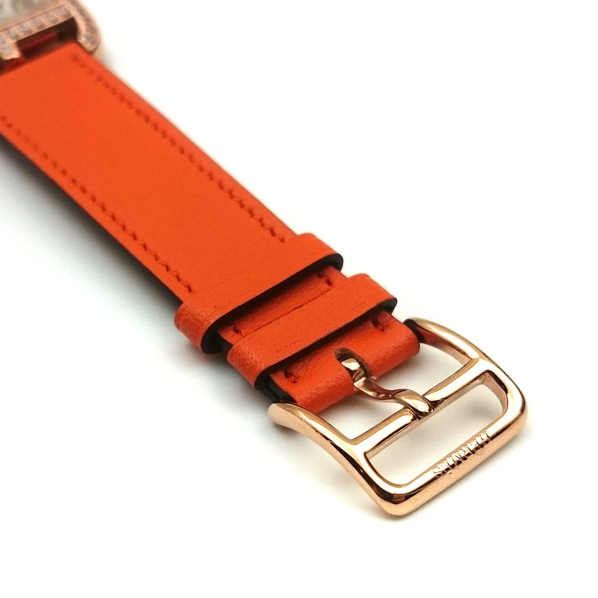 Cape Cod GM Quartz Rose Gold with Diamond Bezel on Orange Fjord Leather Strap